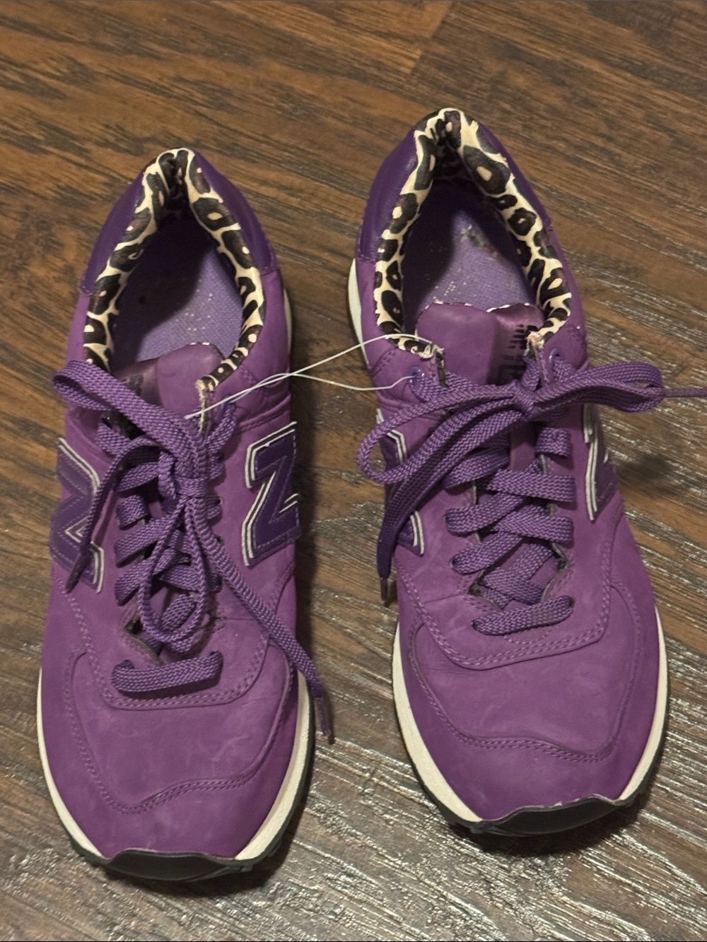 New Balance Purple Women's Athletic Sneakers with Leopard-Trim Collar